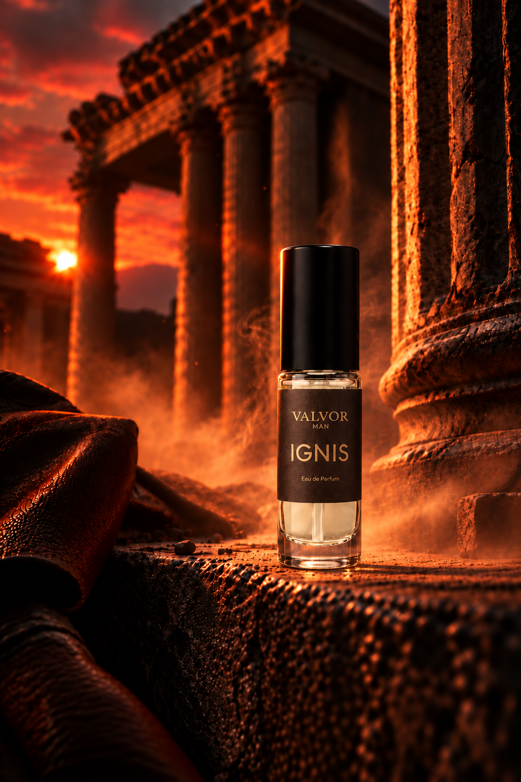 Ignis Discovery 5 ml tussen zuilen in rood avondlicht