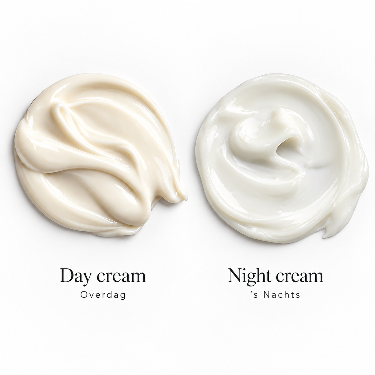 Textuur van de Day Cream en de Night Cream naast elkaar