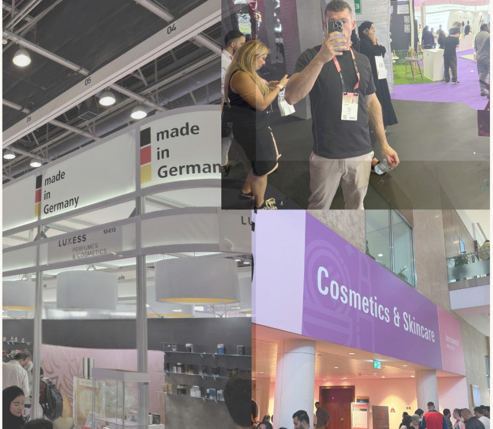 De stand van het Duitse lab op een beautybeurs in Dubai