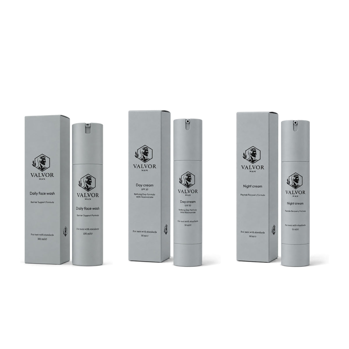 Complete Routine: Daily Face Wash 100 ml, Day Cream 50 ml en Night Cream 50 ml, elk met doos